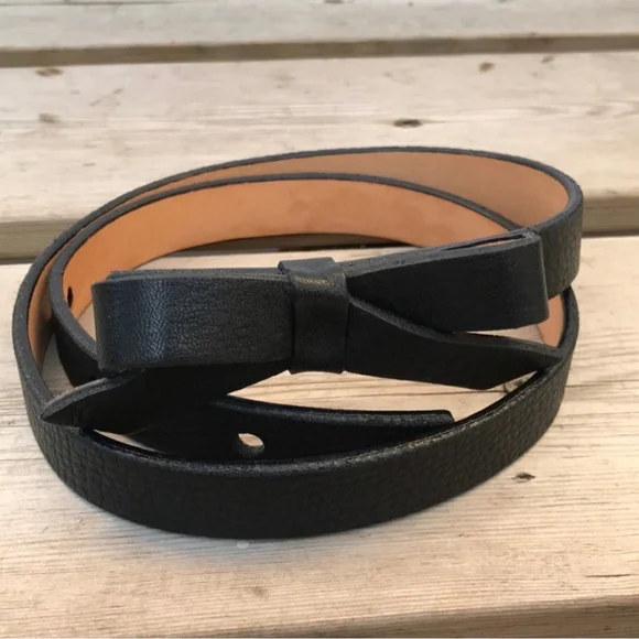 BRAVE LEATHER Skinny Black Bow Belt - Size 28 - Picture 6 of 8